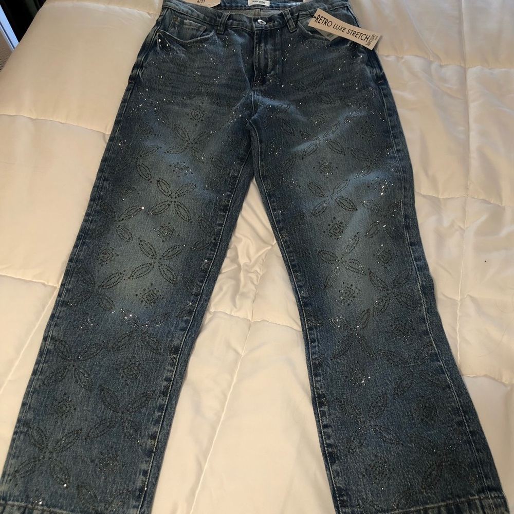 Kenzie Blue Patterned Jeggings Jeans size 4 NWT